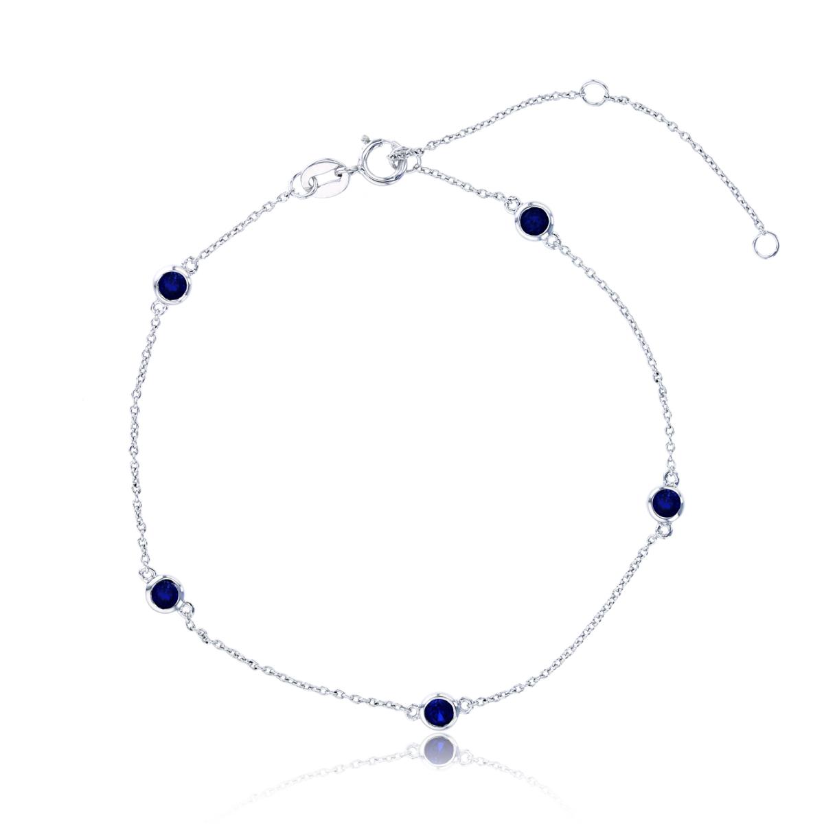 Sterling Silver Rhodium Bezel Rnd Blue Sapphire 7.25"+2"ext Adjustable Bracelet