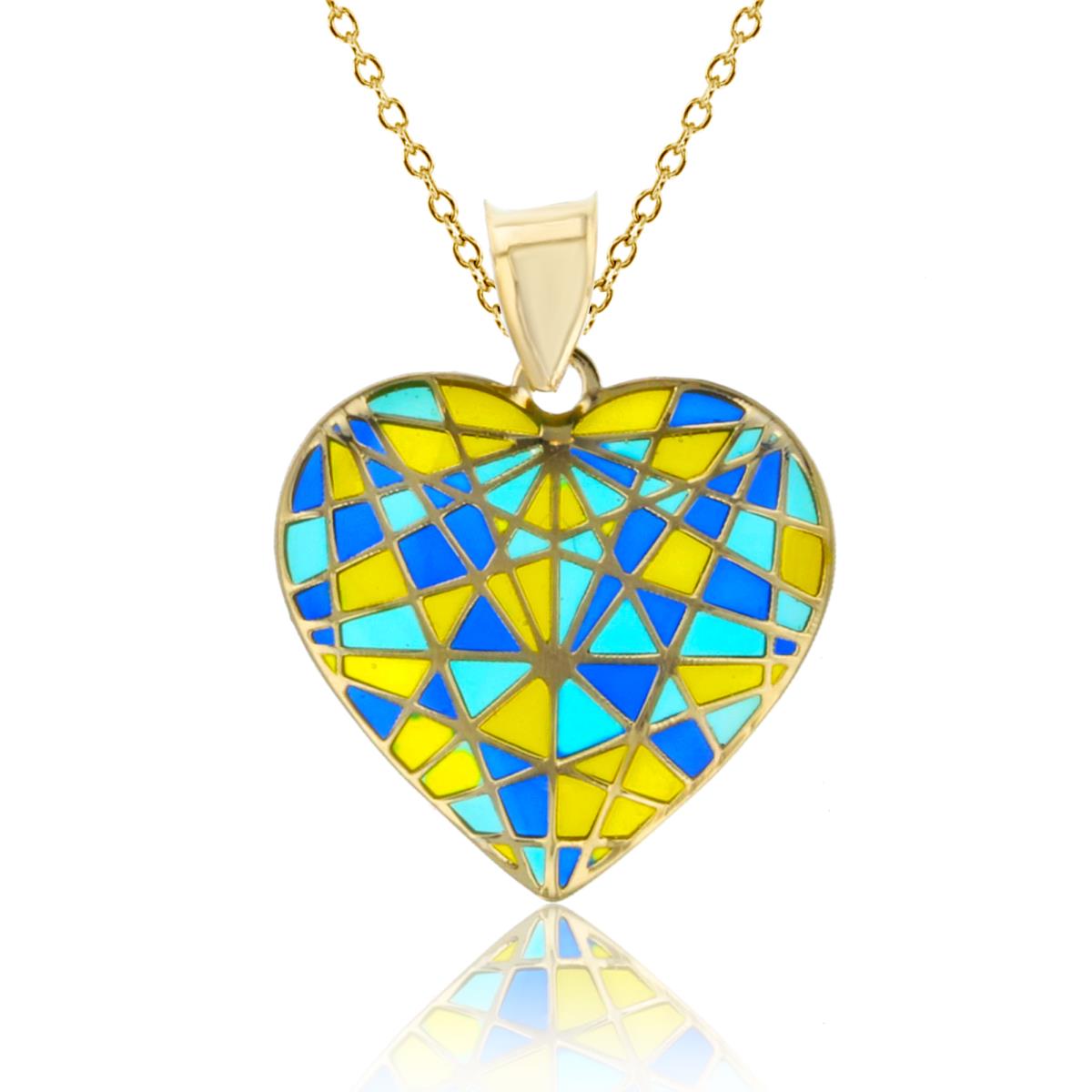 10K Yellow Gold Enamel Web Heart 18" 020 Rolo Chain 22x18mm Necklace