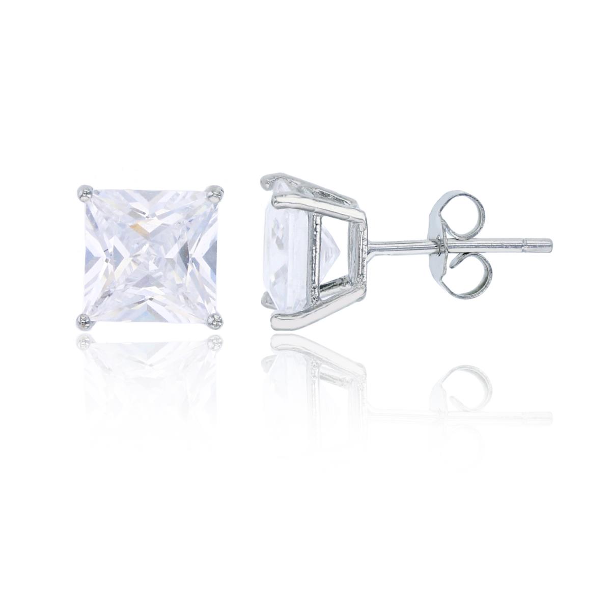 Sterling Silver Rhodium 7x7mm AAA Square Solitaire Stud