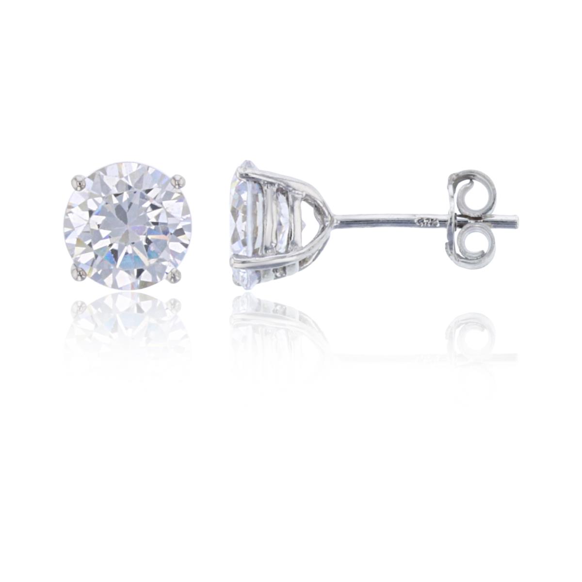 Sterling Silver Rhodium 7mm Round CZ Solitaire Stud Earring
