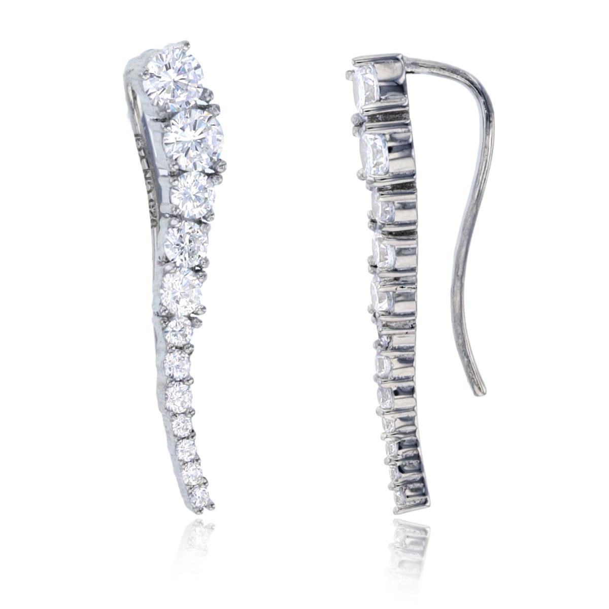 Sterling Silver Rhodium Graduated Round CZ Ear Crawler