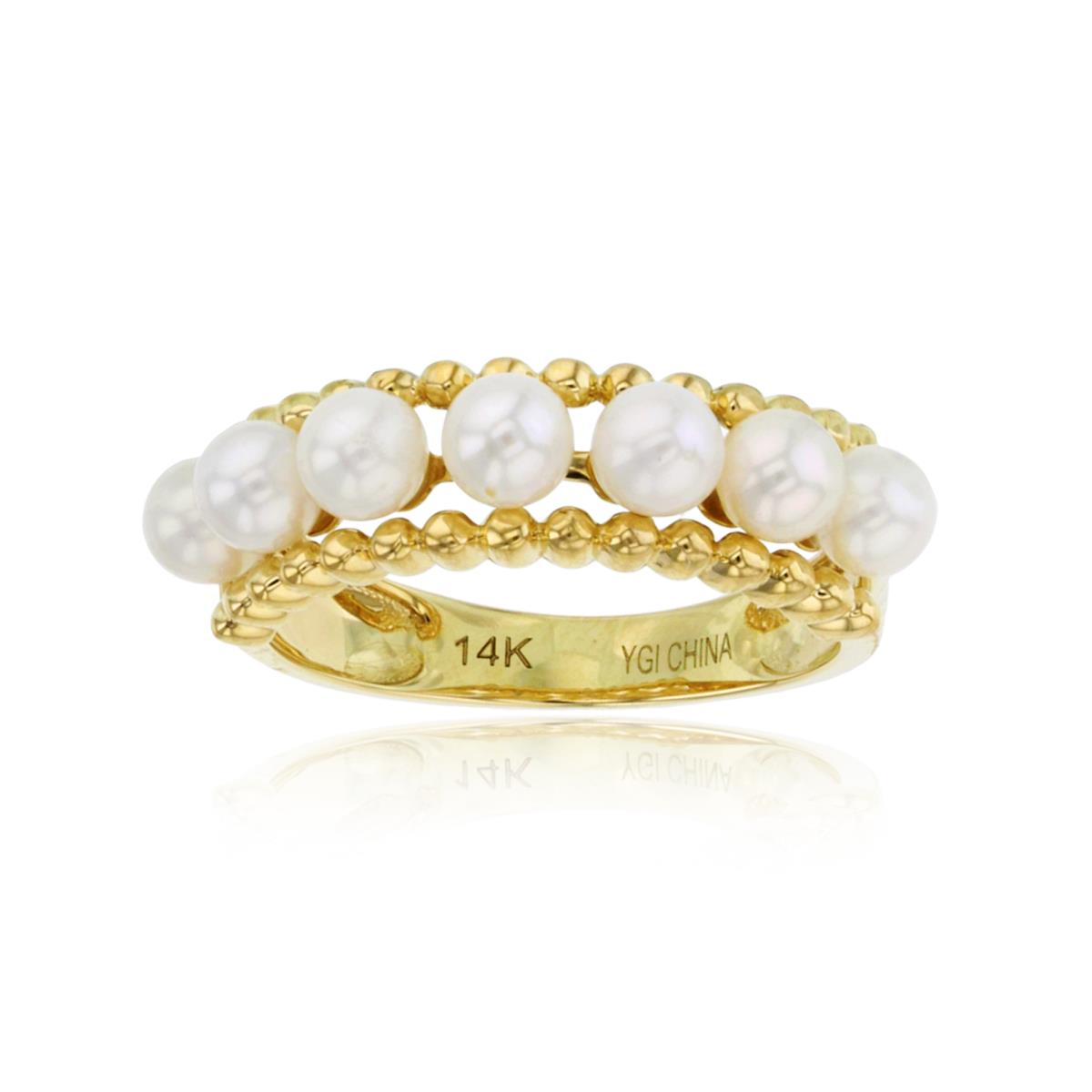 14K Yellow Gold 4mm Rnd White Pearls Beaded Band 