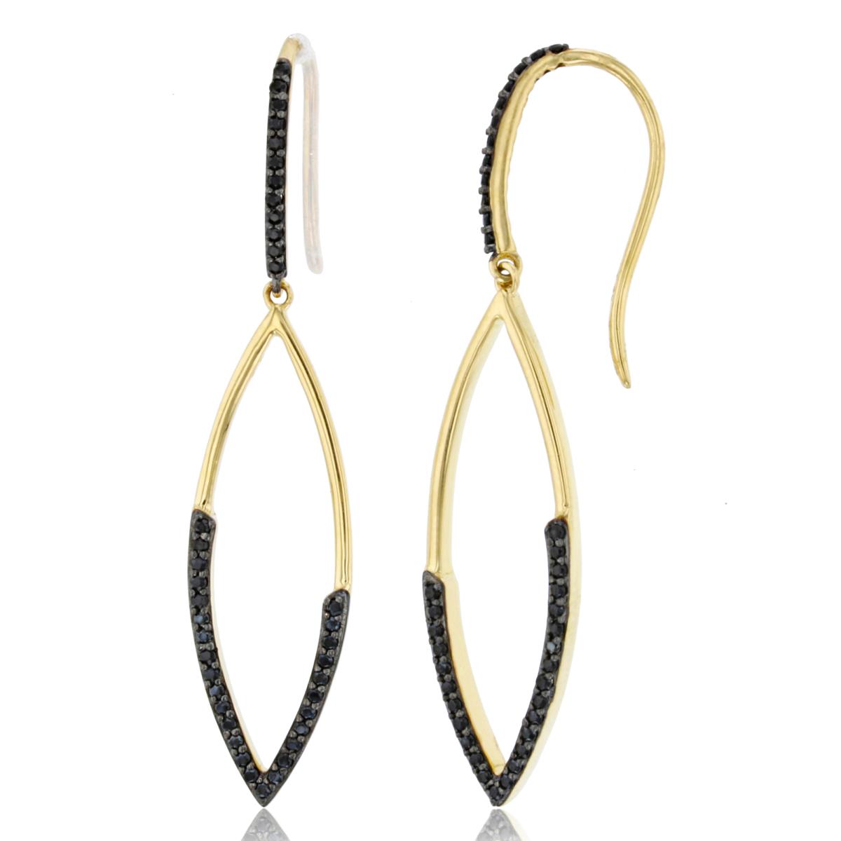 14K Yellow Gold 0.30 CTTW Rnd Black Diamonds MQ-shape Open Dangling Earring (Fish hook)