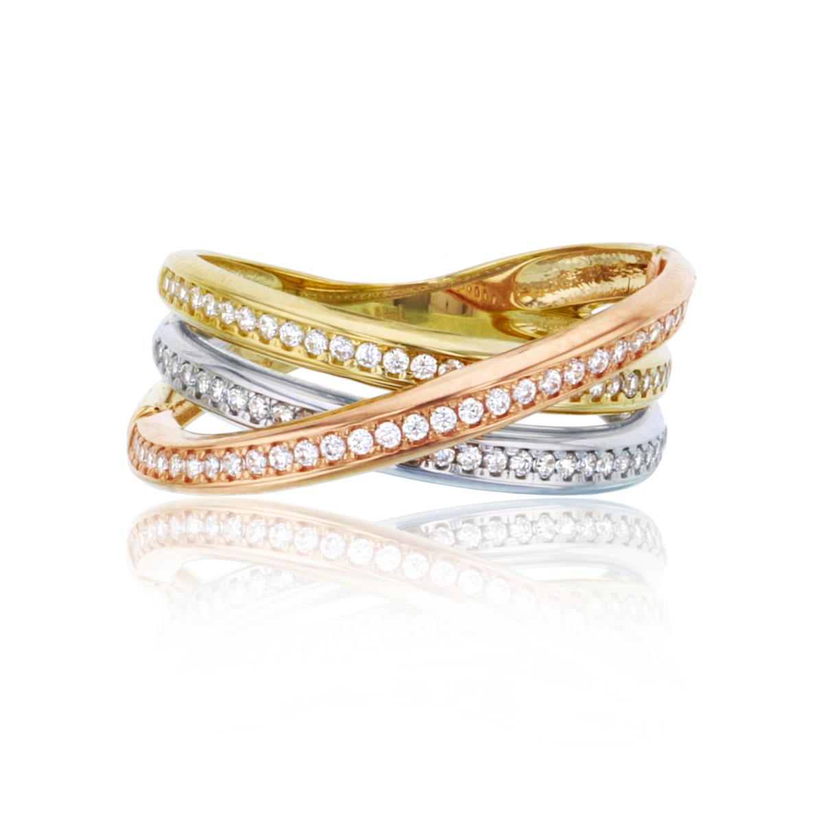 14K Tri-Color Gold Triple Channel Set Highway Fashion Ring