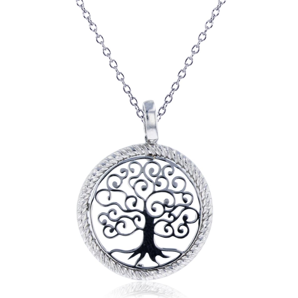 14K White Gold Tree Of Life Circle 18" Necklace