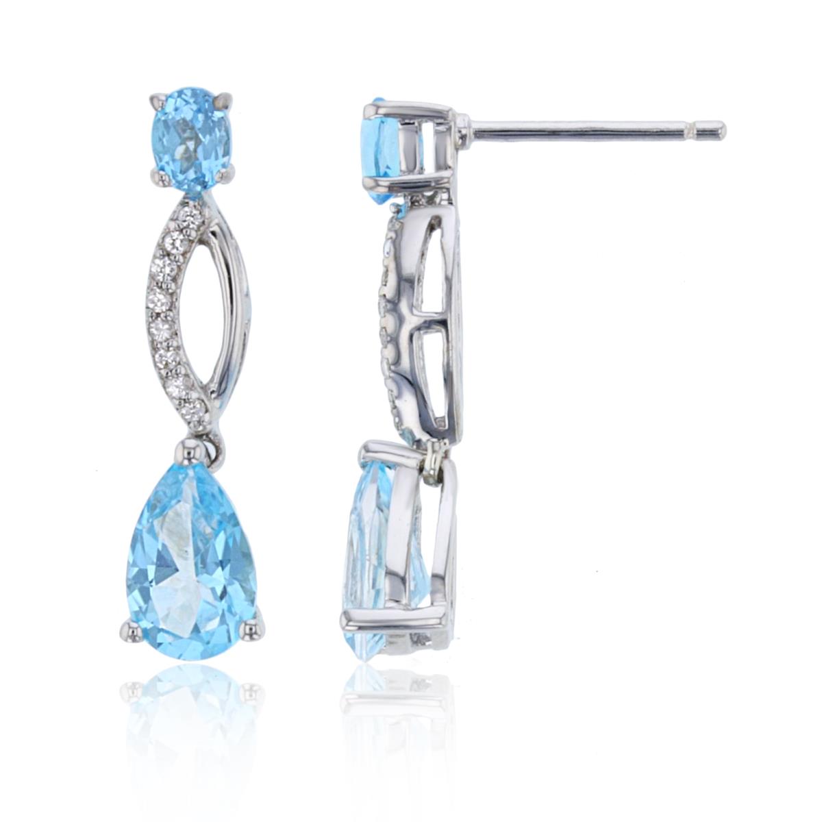 Sterling Silver Rhodium PS & Ov Swiss Blue Topaz & Cr Wh. Sapphire Dangling Earring