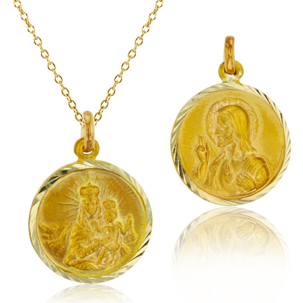 14K Yellow Gold 16mm 2 Sided St. Carmen with Baby / Jesus Medallion 18" Necklace