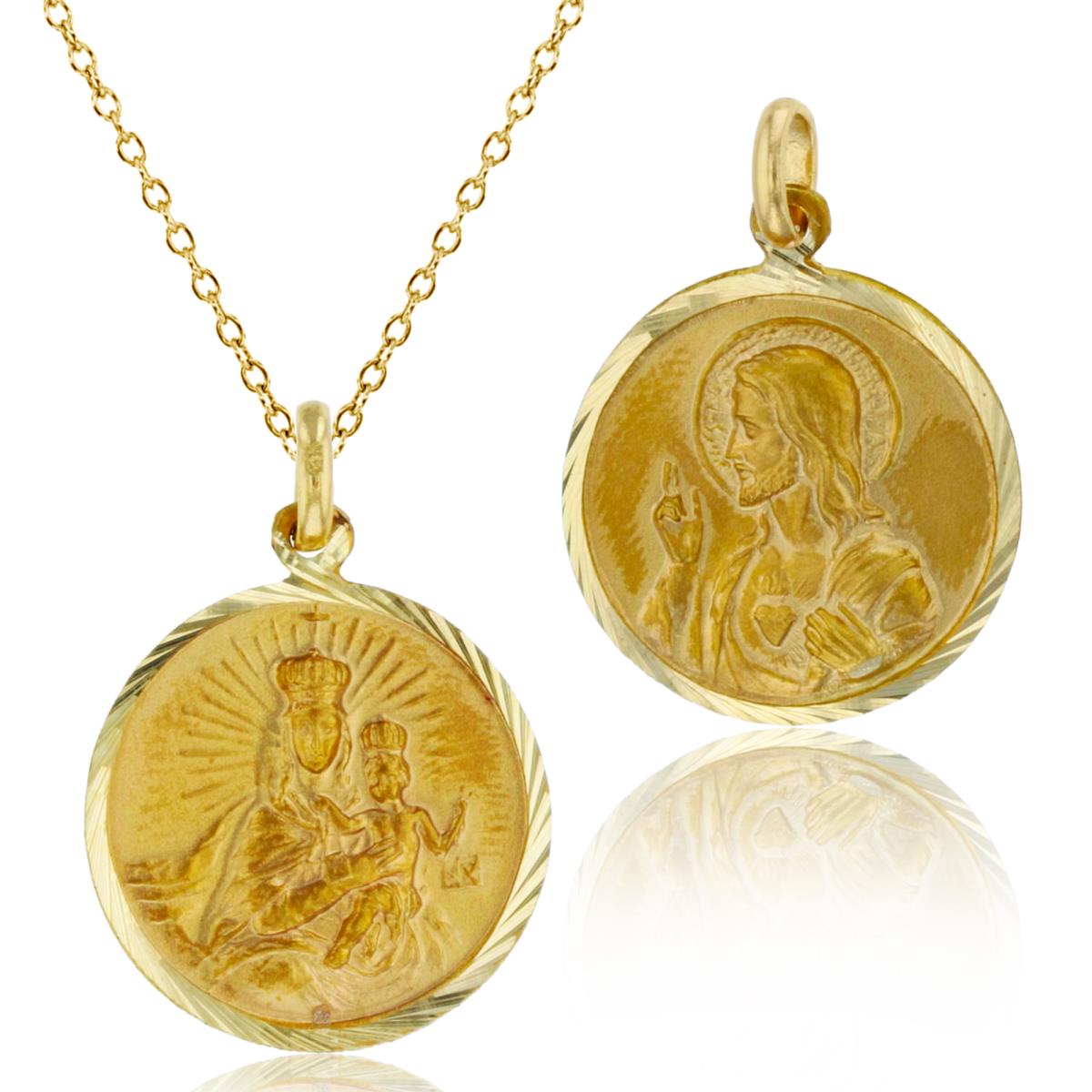14K Yellow Gold 18mm 2 Sided St. Carmen with Baby / Jesus Medallion 18" Necklace