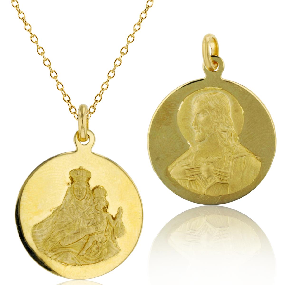 14K Yellow Gold Double Sided HP St. Carmen with Baby/Jesus Medal 18" Necklace
