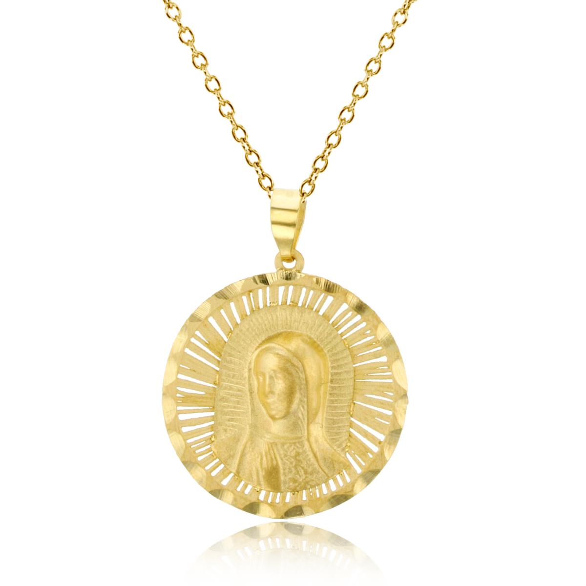 14K Yellow Gold 20mm Matte & DC St. Guadalupe Medallion 18" Necklace