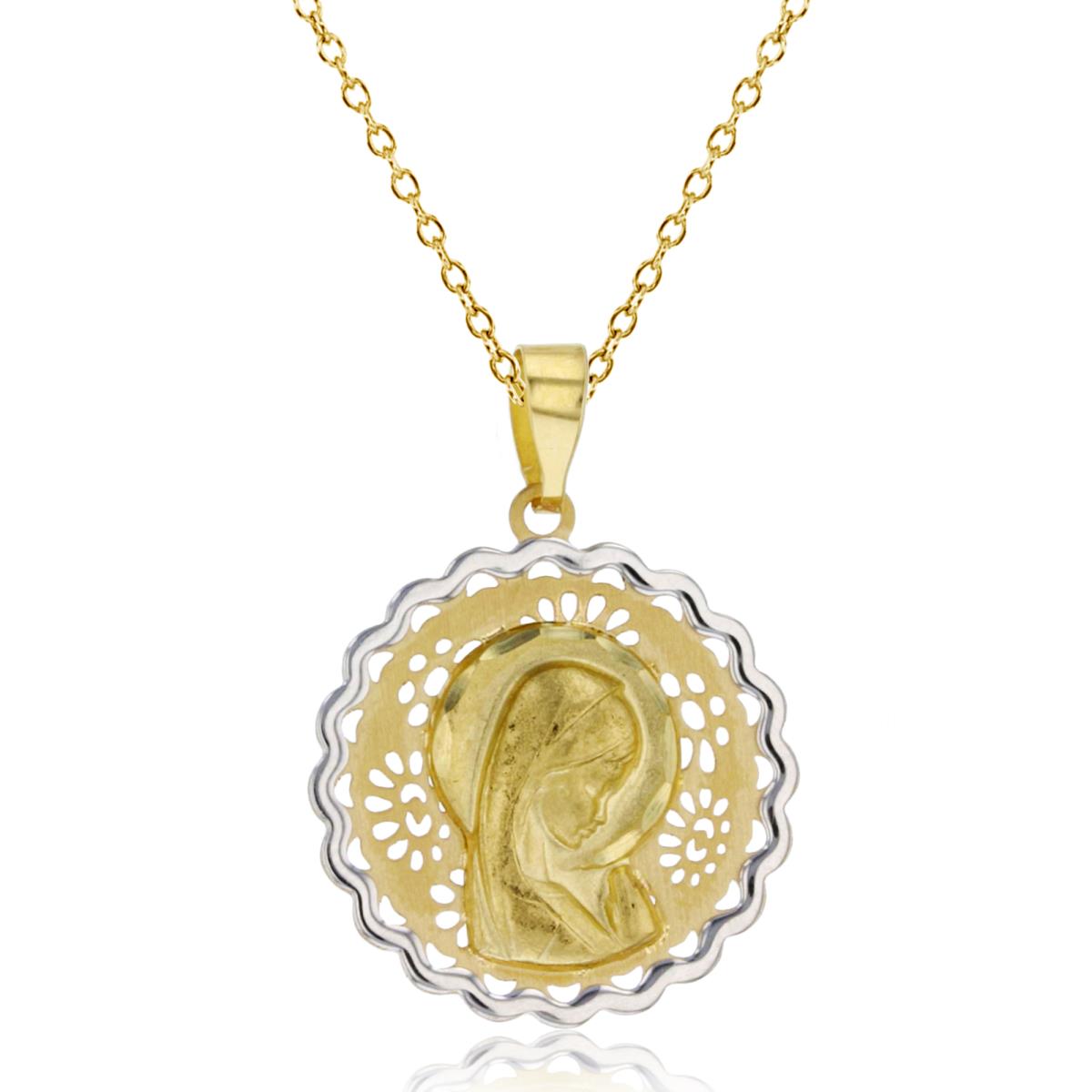 14K Two-Tone Gold Praying Little Girl Wavy Medallion 18" Necklace