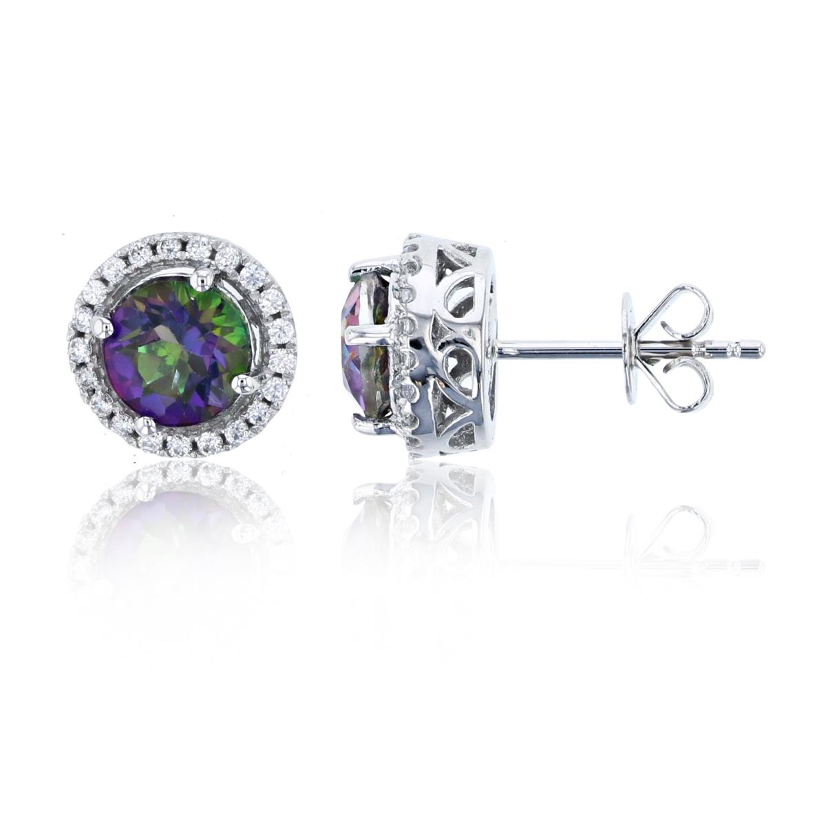 14K White Gold 0.21cttw Rnd Diamonds & 6mm Rnd Mystic Green Circle Stud Earring