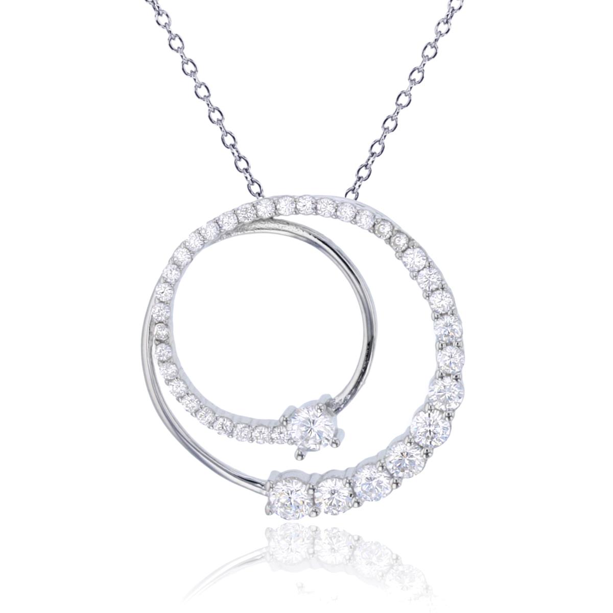 Sterling Silver Rhodium Rnd White CZ Double Open Circles 18" Necklace