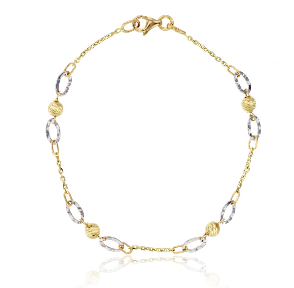 14K Two-Tone Gold Diamond Cut 4mm Beads & Links 7" Bracelet