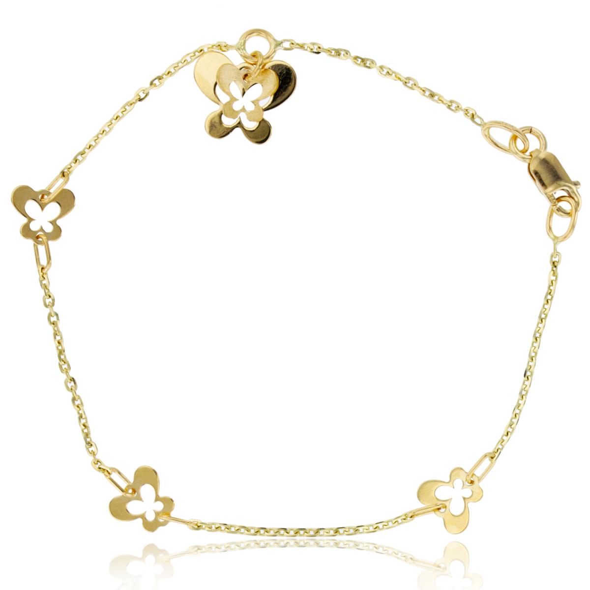 14K Yellow Gold Polished Butterfly 7" Fashion Bracelet