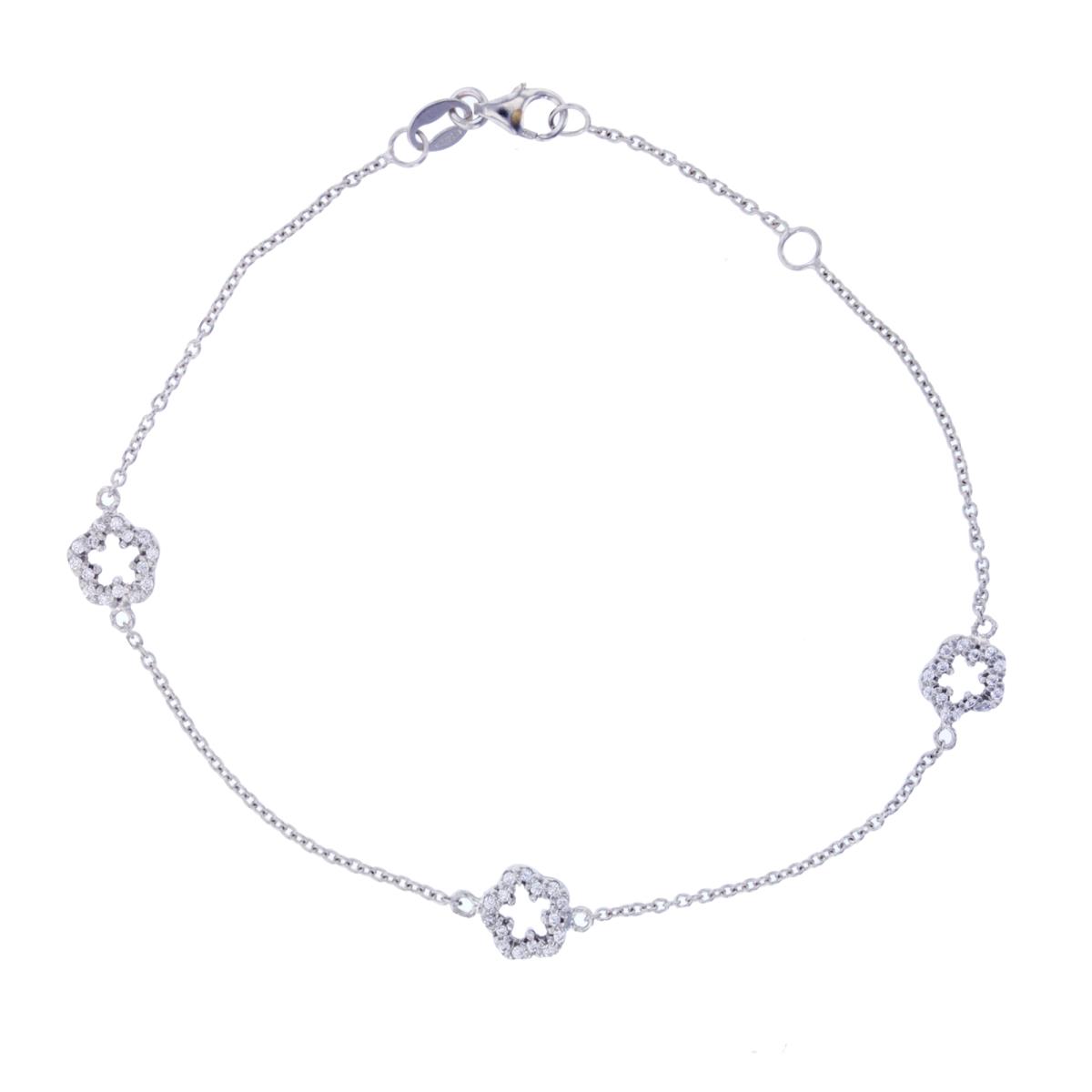 14K White Gold Paved Flower 7.5" Fashion Bracelet