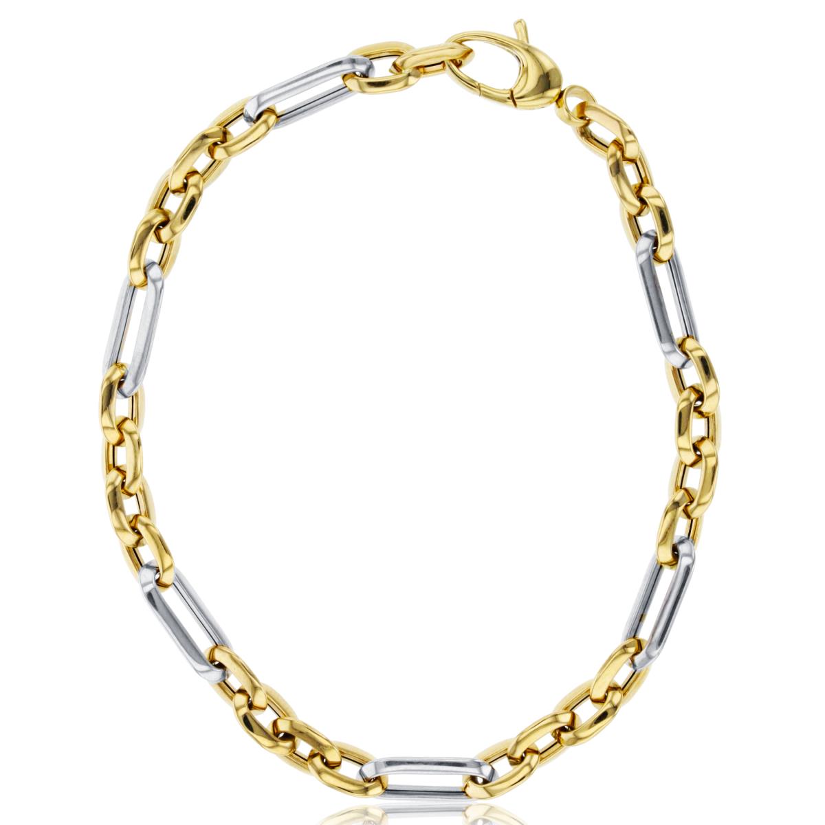 14K Two-Tone Gold Figaro Design Fancy 7.5" Link Bracelet