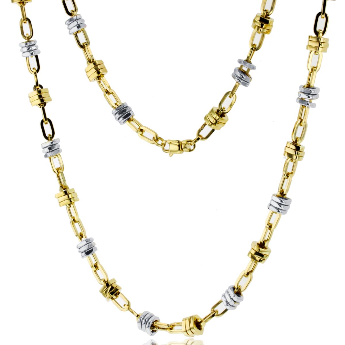 14K Two-Tone Gold Polished Fancy Squared Links 24" Chain