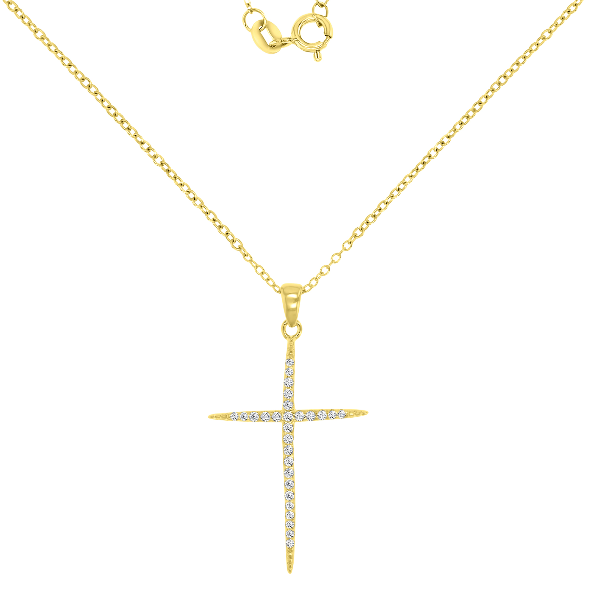 Sterling Silver Yellow Rnd White CZ Infiniti & Cross Dangling18"Necklace