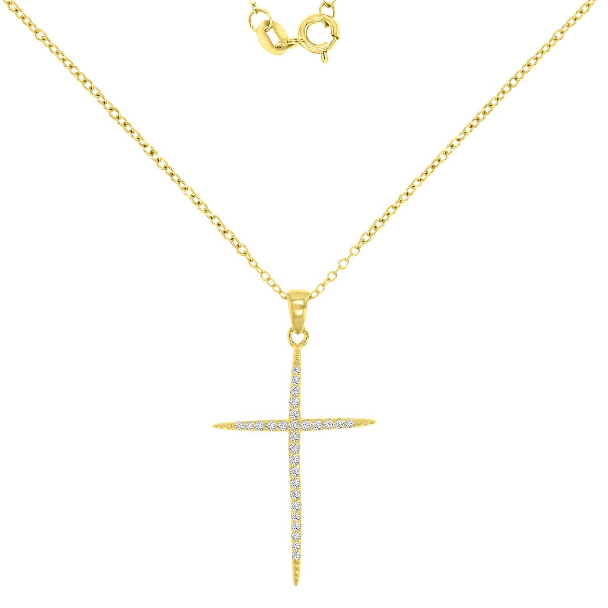 Sterling Silver+1Micron Yellow Gold Rnd White CZ Infiniti & Cross Dangling18"Necklace