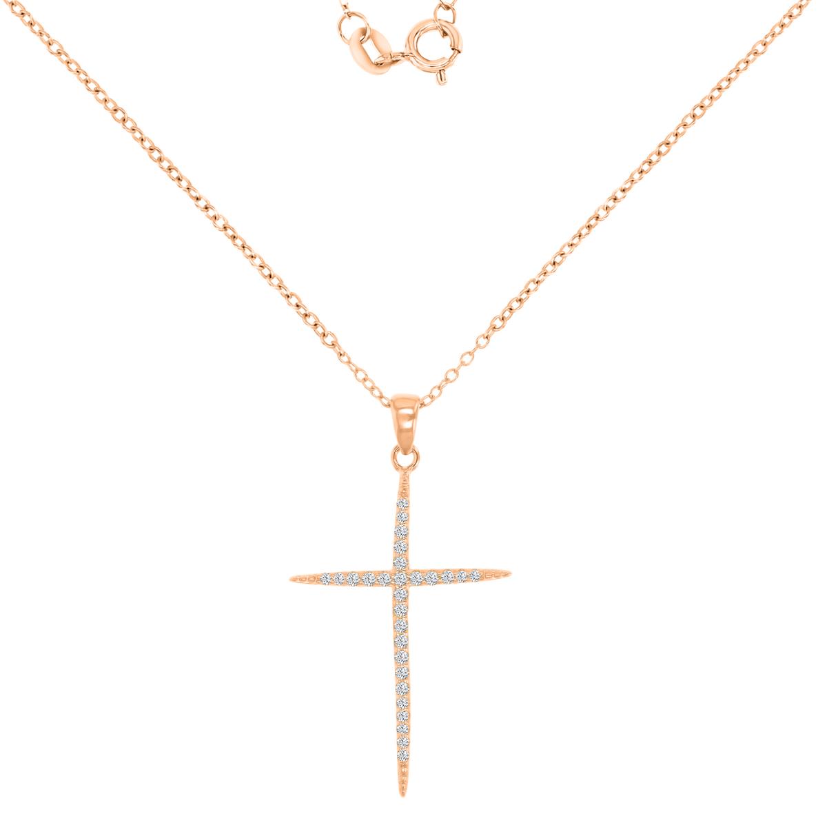 Sterling Silver+1Micron Rose Gold Rnd White CZ Infiniti & Cross Dangling18"Necklace