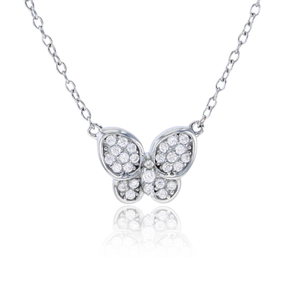 Brass Rhodium Rnd White CZ Micropave Butterfly 13''+2