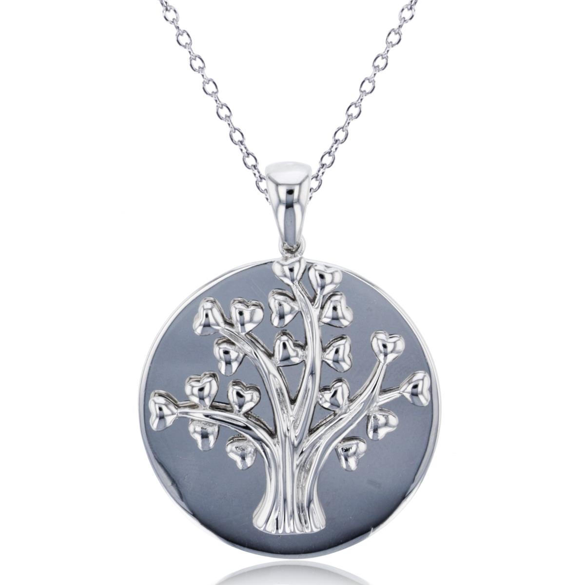 Sterling Silver Rhodium Textured "Tree of Life" Circle 18"Necklace