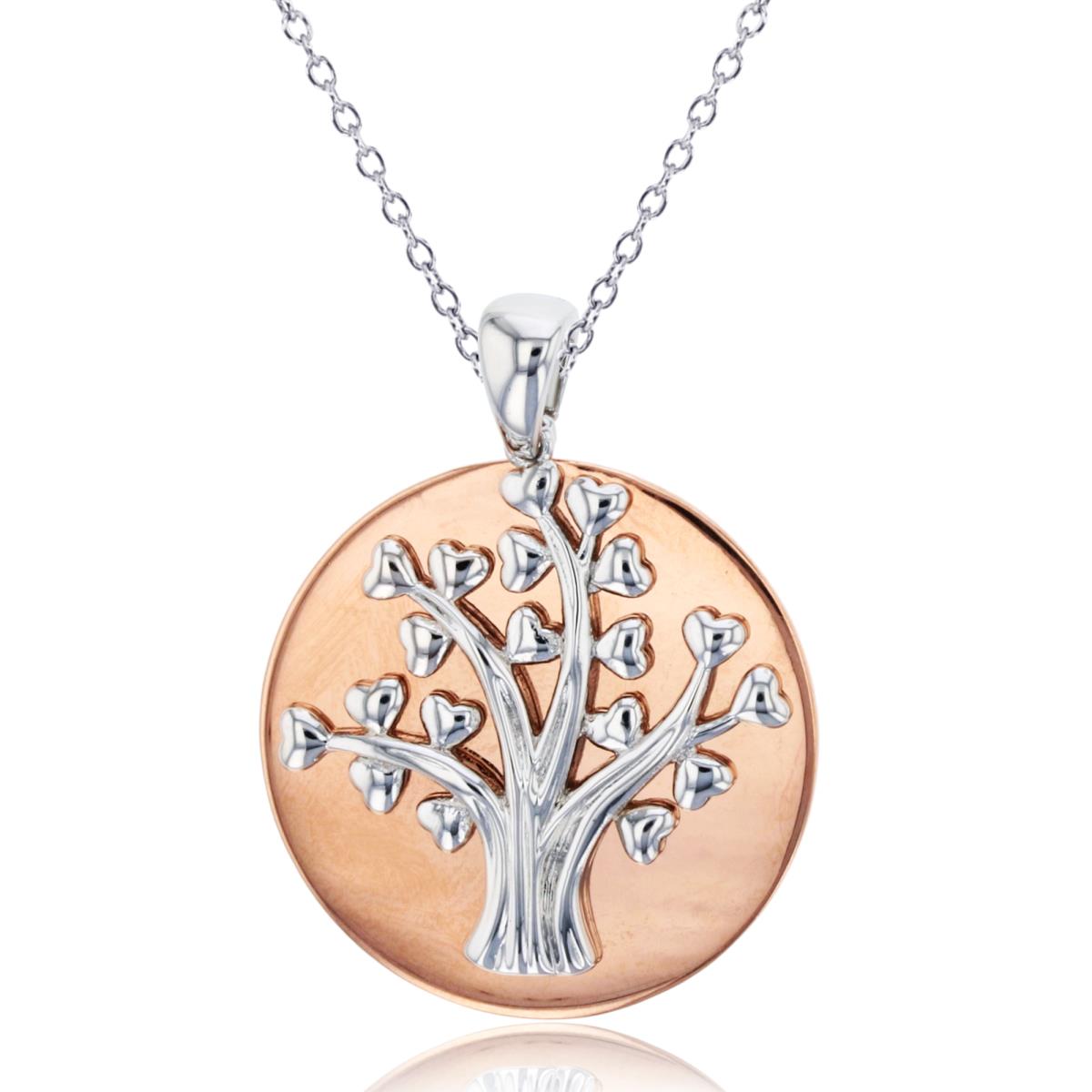 Sterling Silver Two-Tone Textured "Tree of Life" Circle 18"Necklace