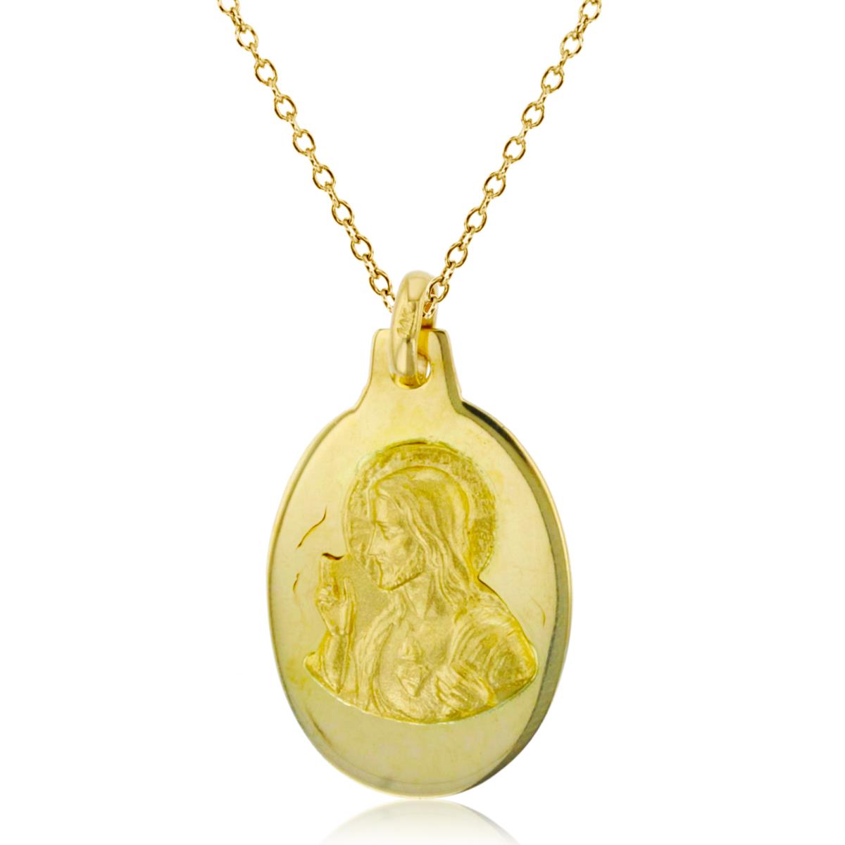 14K Yellow Gold 25x14mm Sacred Heart of Jesus Oval 18" Necklace
