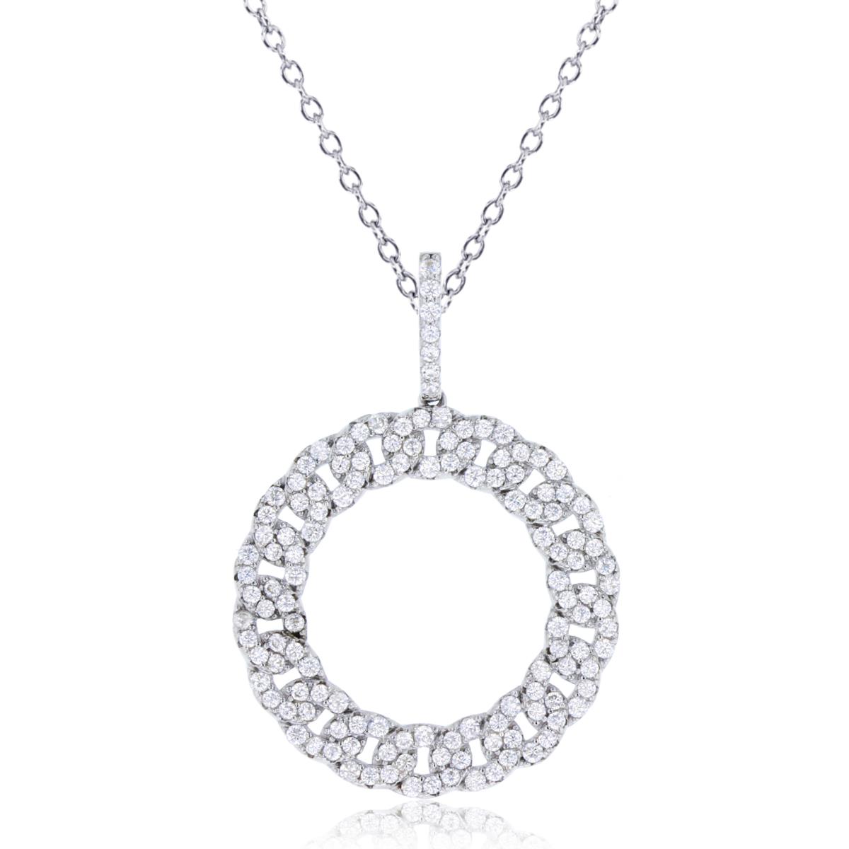 Sterling Silver Rhodium Rnd White CZ  Interlocked Linked Open Circle18"Necklace