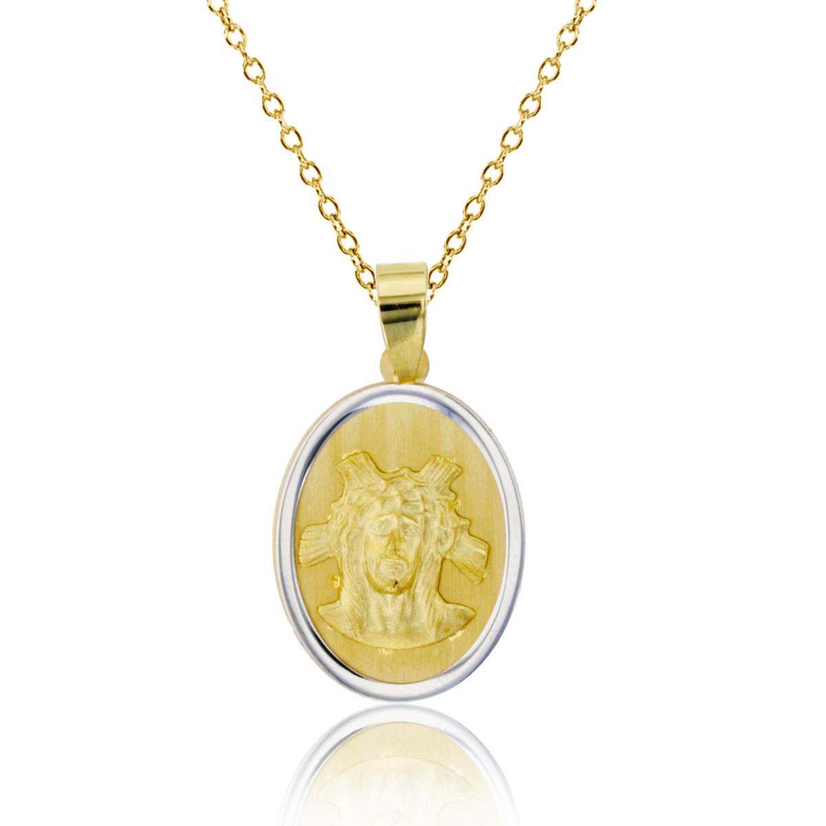 14K Two-Tone Gold 23x12mm Satin Jesus Head Oval 18" Necklace