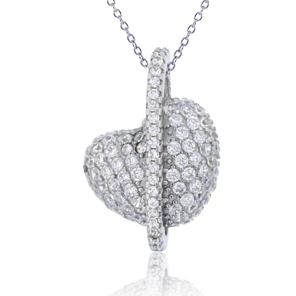 Sterling Silver Rhodium Pave Heart and CZ 18" Necklace