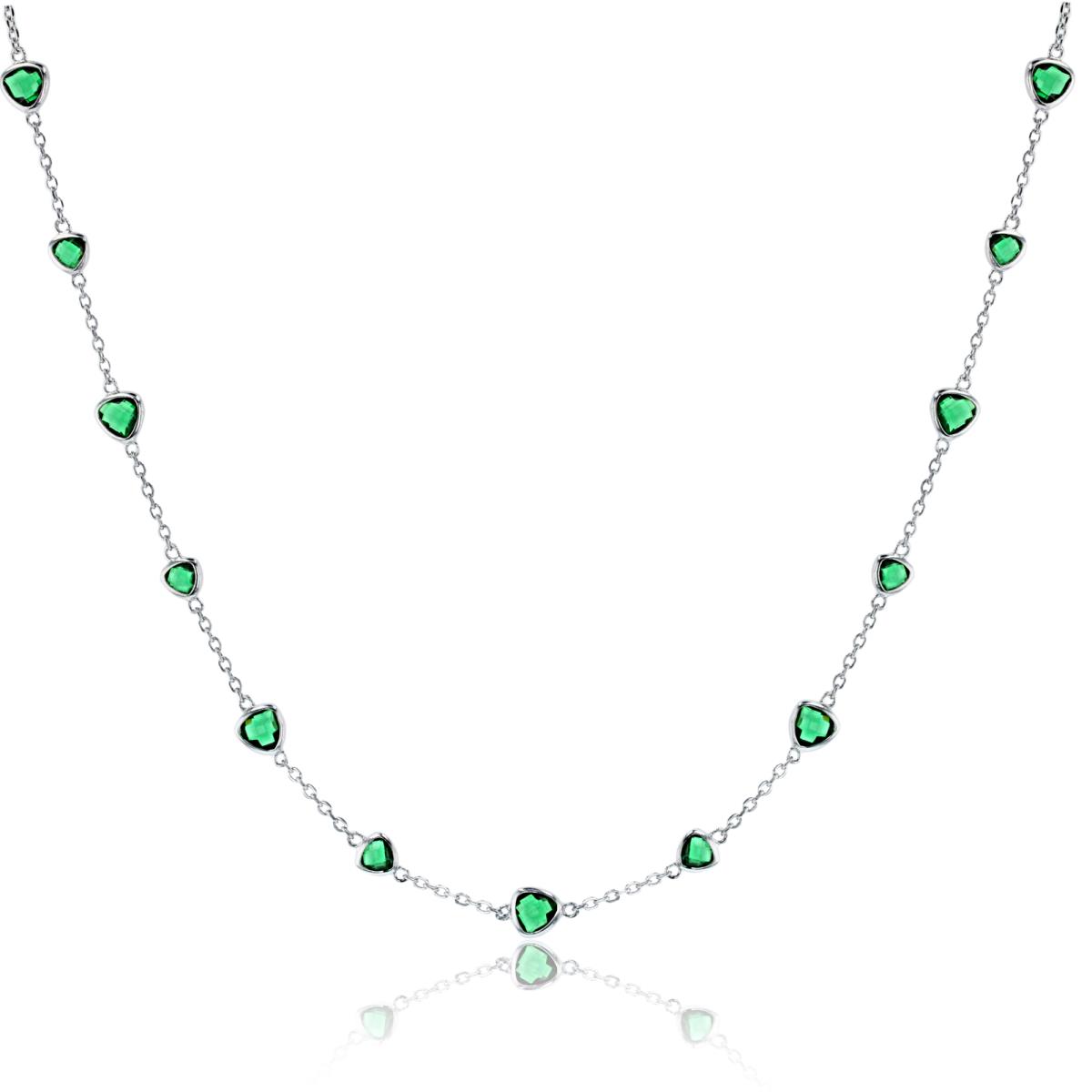 Sterling Silver Rhodium Trill Emerald CZ Bezel Station 18"Necklace