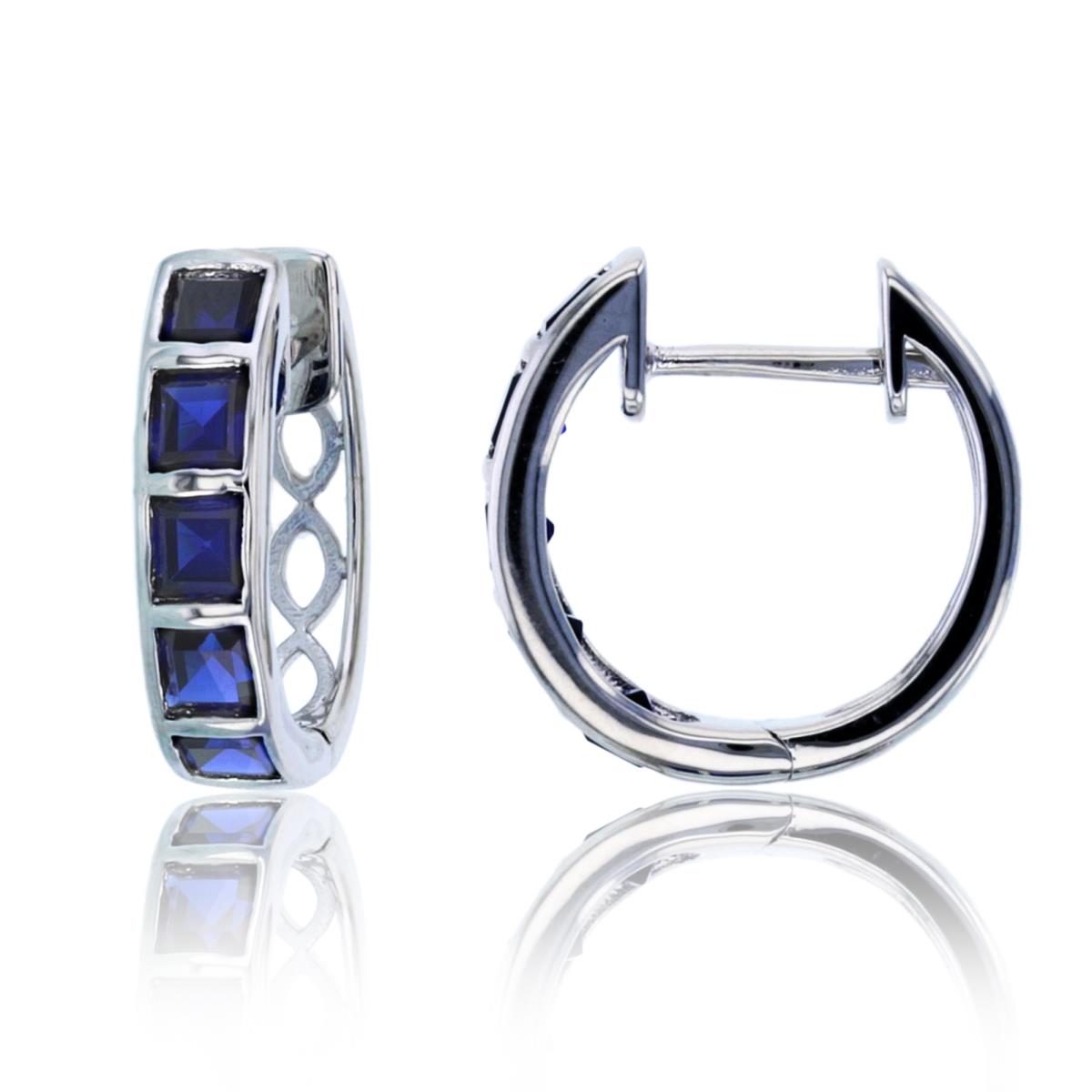 Sterling Silver Rhodium 3mm SQ Created Sapphire Channel Row Huggie Earring