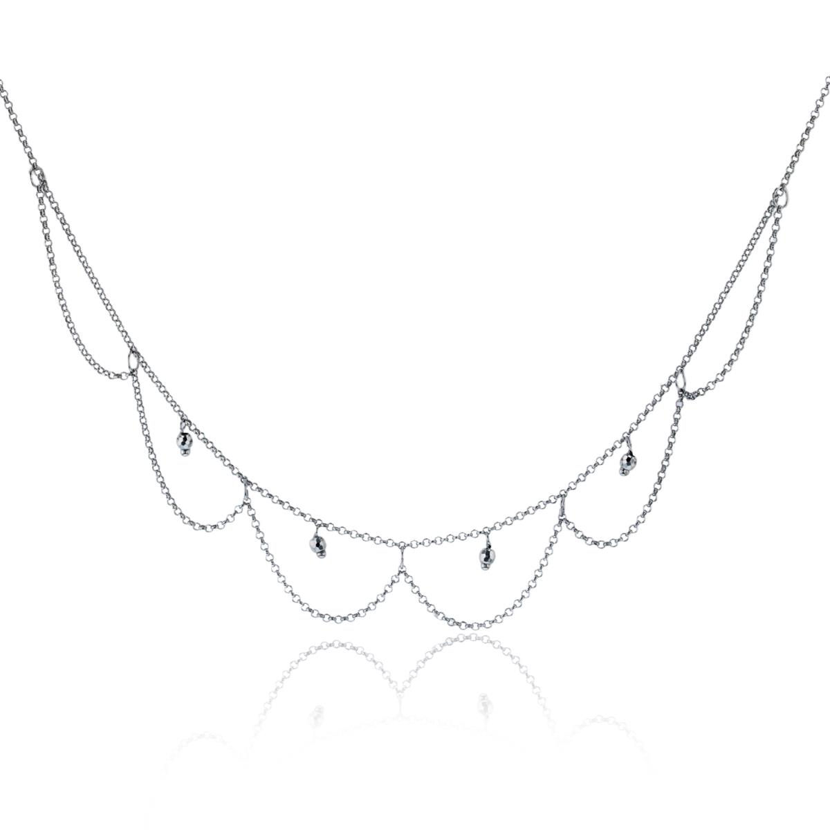 Sterling Silver Rhodium DC Beads Layered 16"+2"ext Necklace