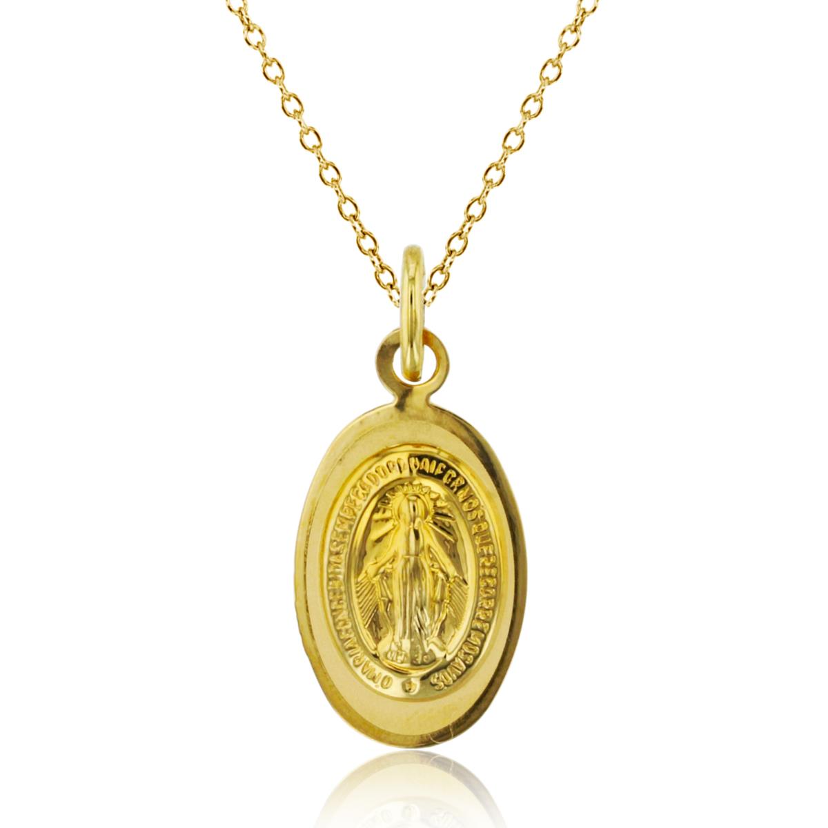 14K Yellow Gold 26x12mm Virgin Mary Oval Medallion 18" Necklace