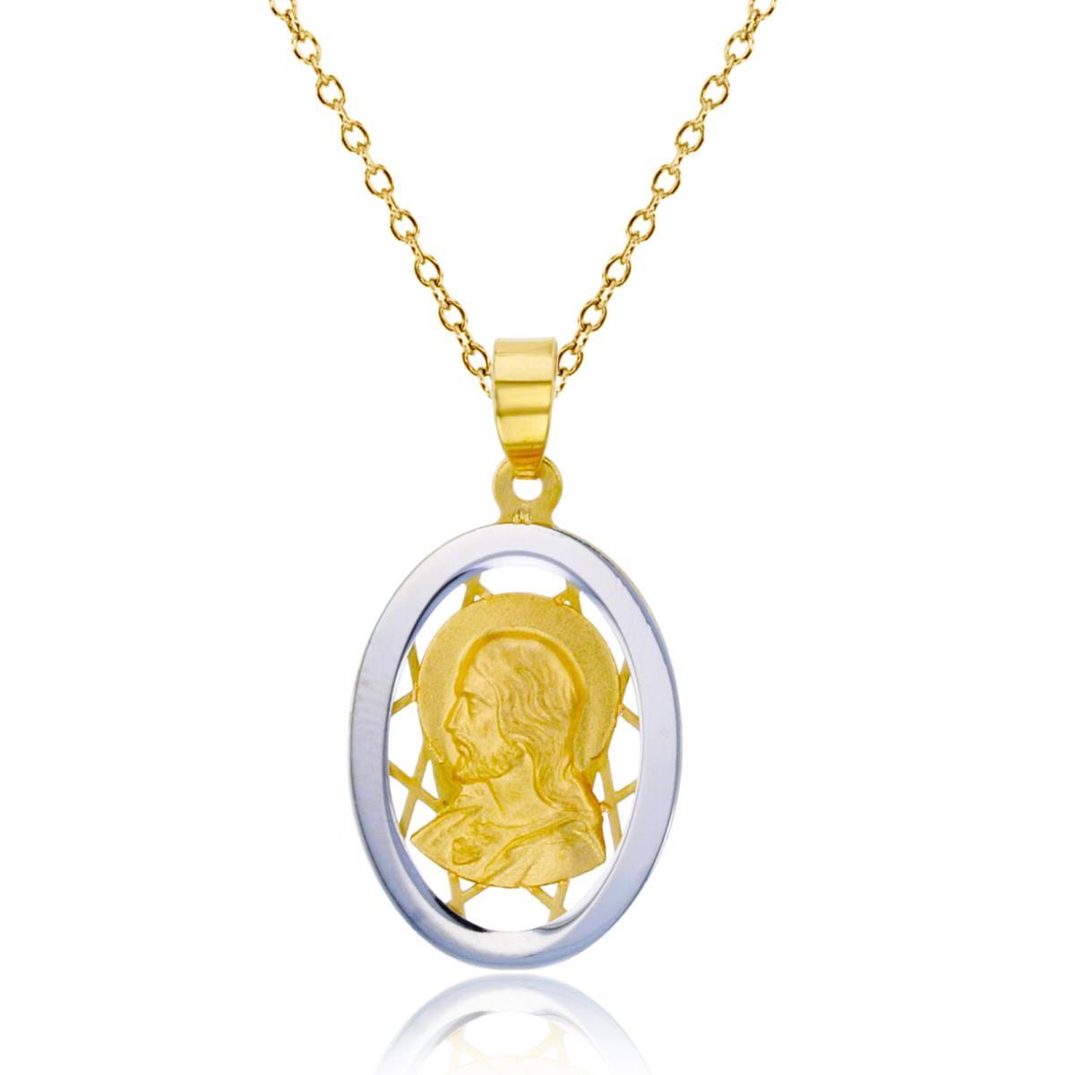 14K Two-Tone Gold 26x13mm Sacred Heart of Jesus Oval Medallion 18" Necklace