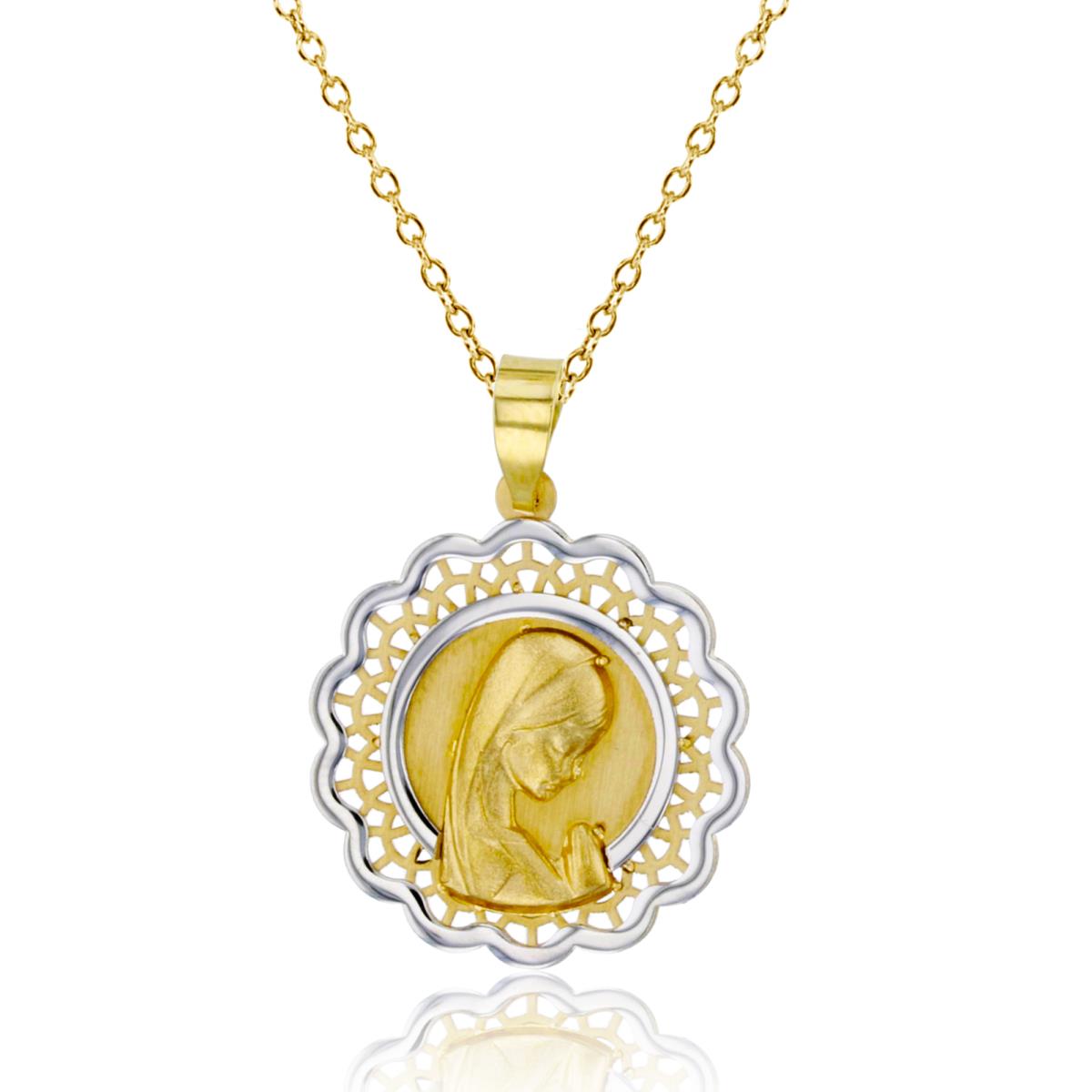14K Two-Tone Gold 25x18mm Praying Little Girl Floral Medallion 18" Necklace