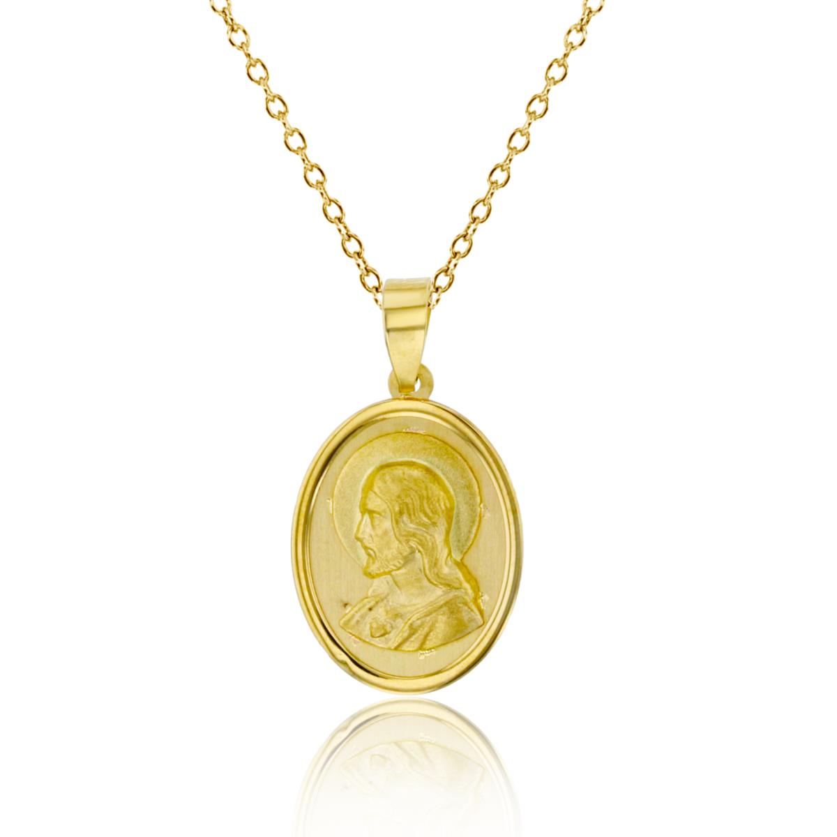 14K Yellow Gold 23x12mm Satin Sacred Heart of Jesus Oval Medallion 18" Necklace