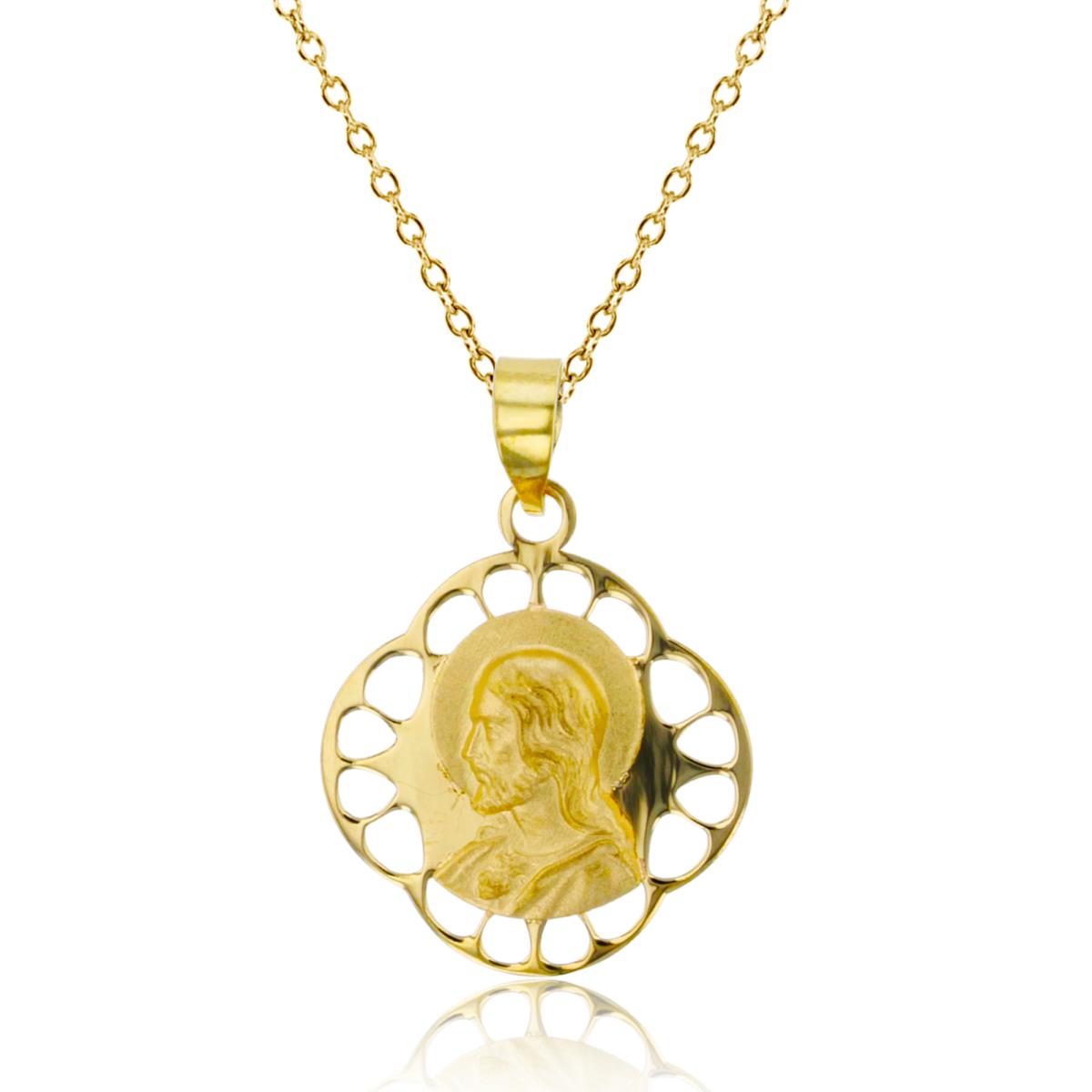 14K Yellow Gold Sacred Heart of Jesus Honeycomb Design 18" Necklace