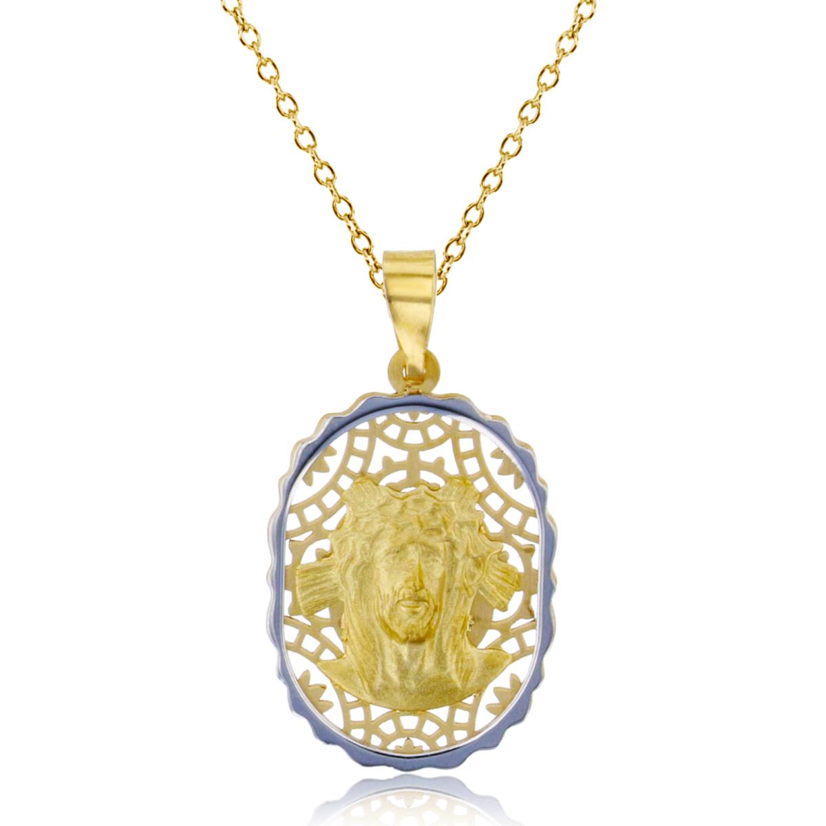 14K Two-Tone Gold 25x13mm Art Deco Jesus Head 18" Necklace