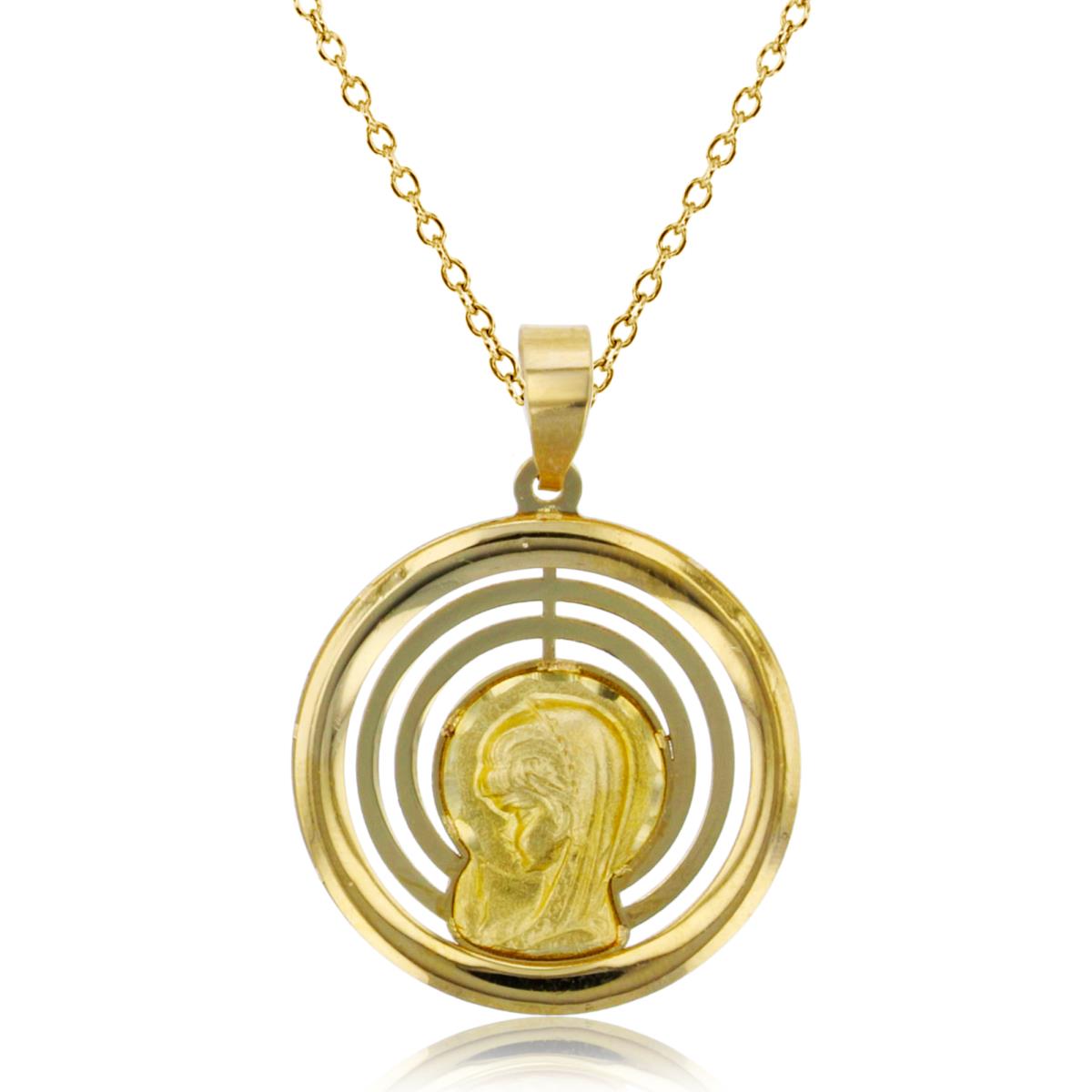 14K Yellow Gold Praying Little Girl Multi-Circles Medallion 18" Necklace