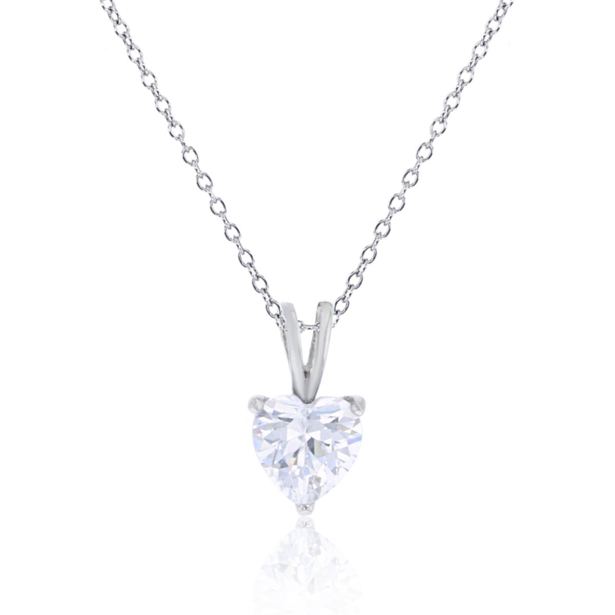Sterling Silver Rhodium 6mm Heart CZ Solitaire18"Necklace