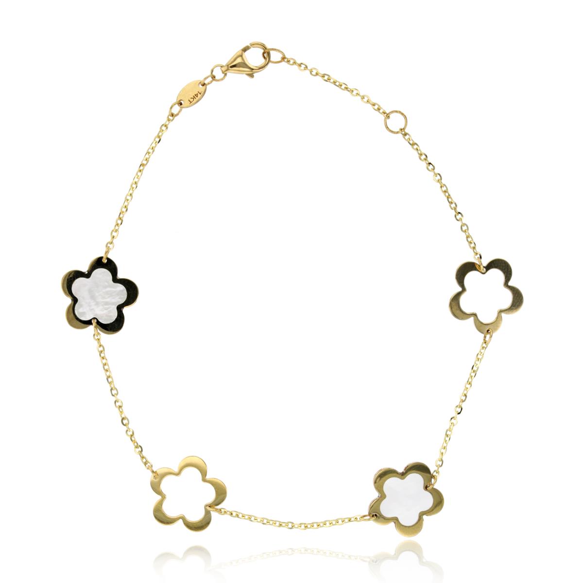 14K Yellow Gold Cutout MOP Flowers 7.5" Bracelet