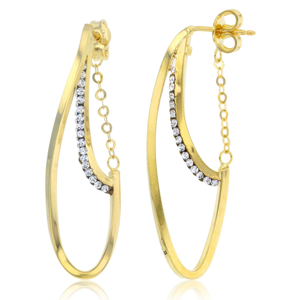 14K Yellow Gold Rnd Crystal Row inside Twist Open Oval Hoop Earring