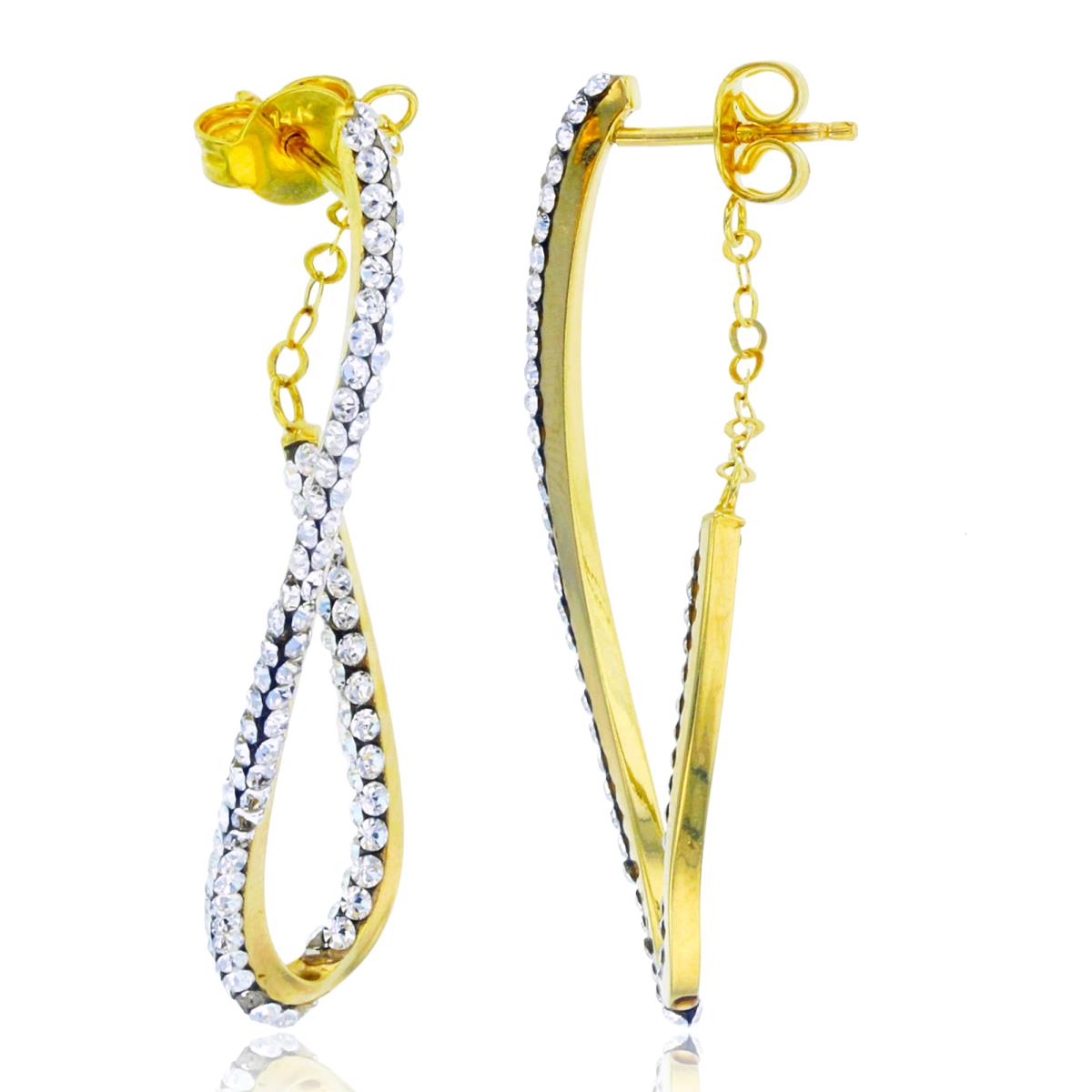 14K Yellow Gold Rnd Crystal Twist Oval J-Hoop Earring