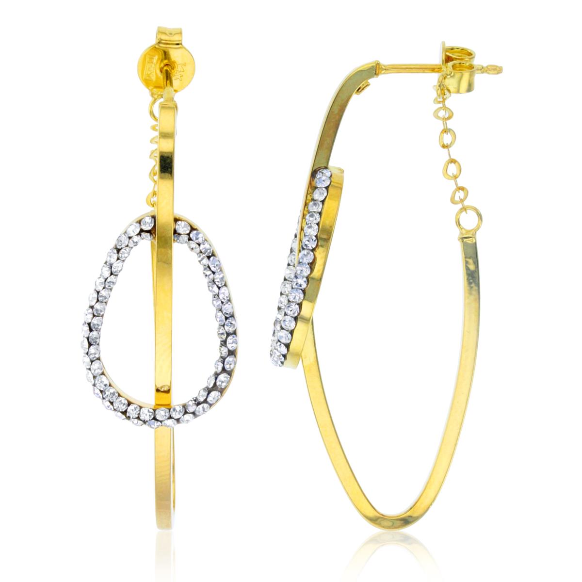 14K Yellow Gold Crystal Open PS-Row Interlaced with Open J-Hoop Earring
