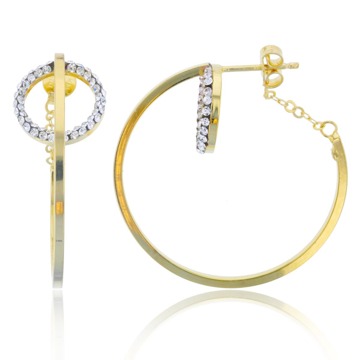 14K Yellow Gold Crystal Open Circle Interlaced with Hoop Earring 