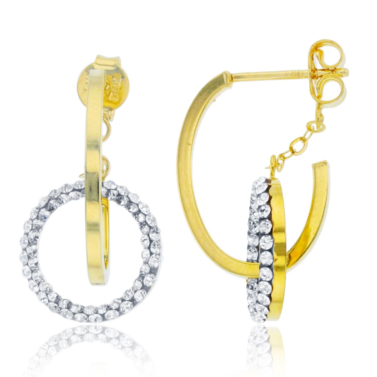 14K Yellow Gold Crystal Open Circle with Chain Dangling on J-Hoop Earring