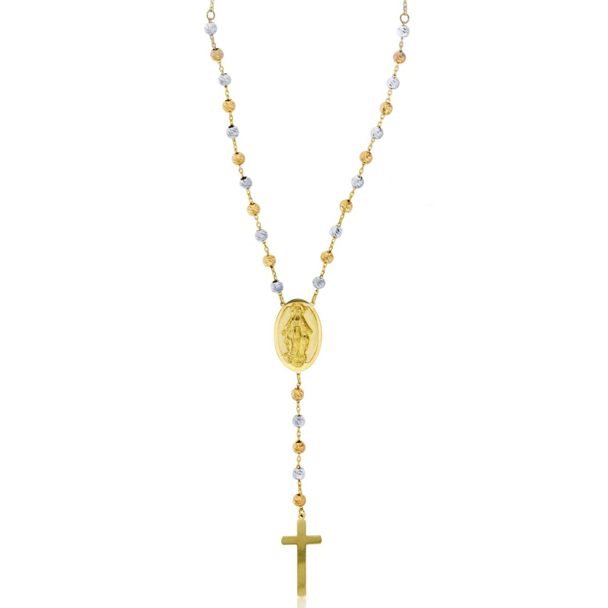 14K Two-Tone Gold 3mm DC Beads Virgin Mary & Cross Rosary 19"-20" Necklace